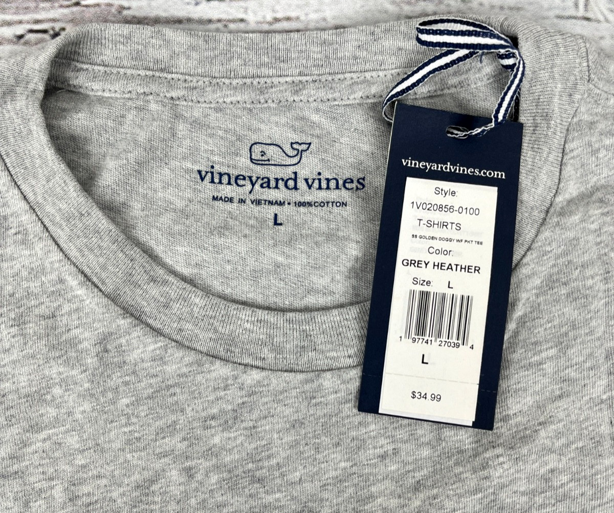 Vineyard Vines Men’s Golden Retriever Dog Whale Gray T-Shirt Size Large – NEW
