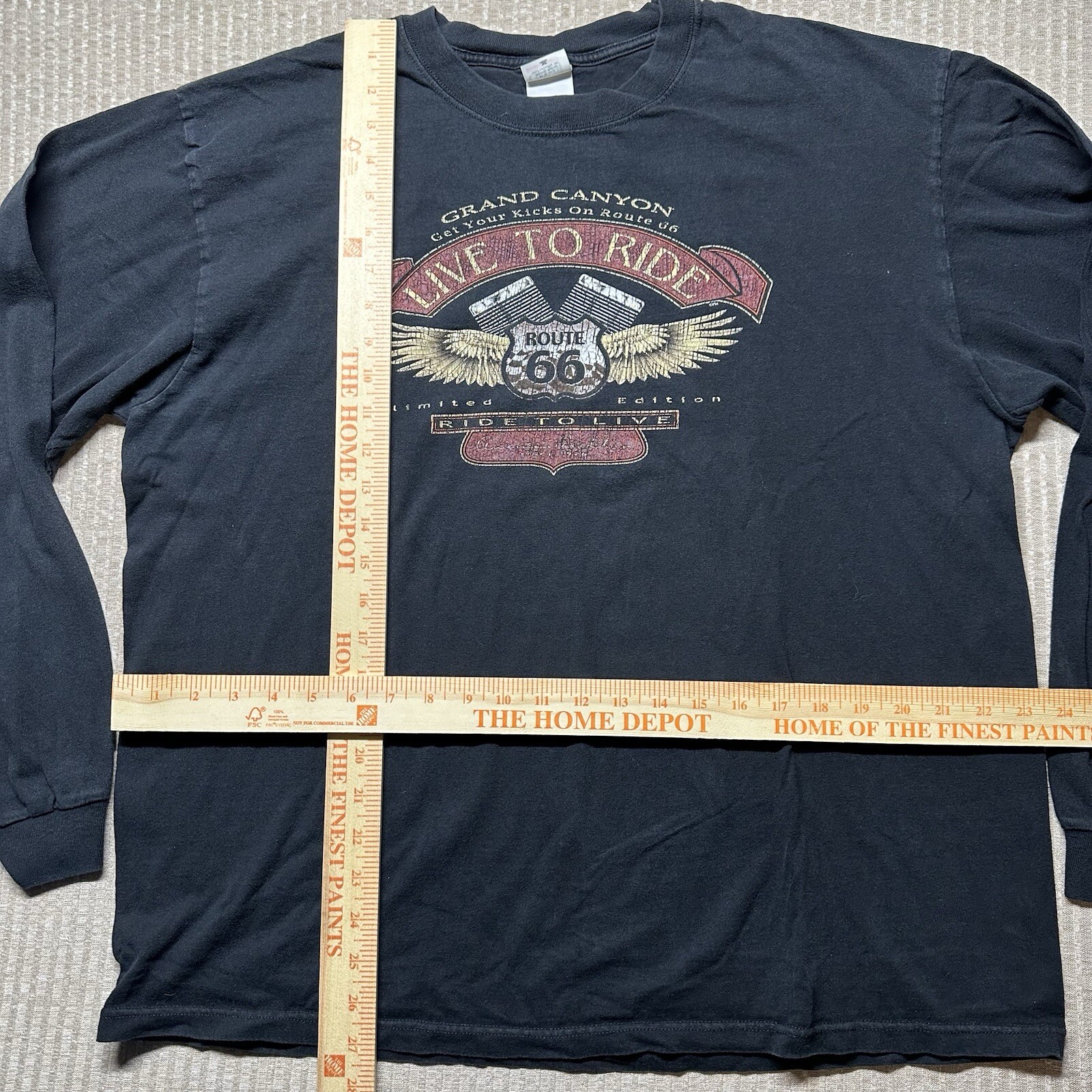 Vintage Y2K Live To Ride Route 66 Biker Long Sleeve T-Shirt Faded Distressed XL