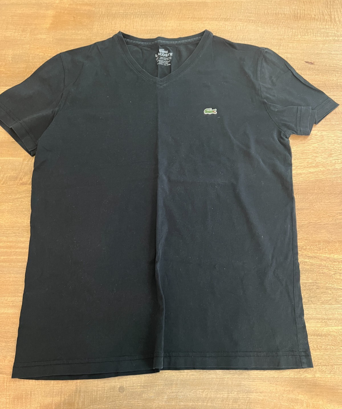 Lacoste V Neck Logo T Shirt Black Mens 100% Pima Cotton – Size: 4