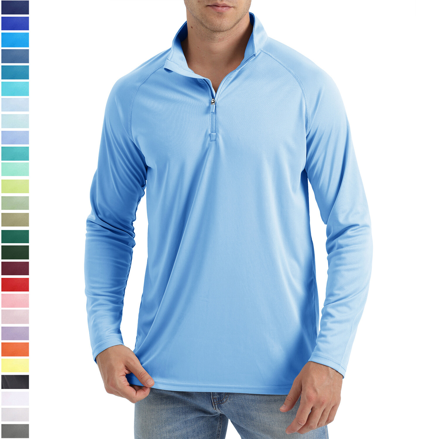 Men’s UPF 50+ T-Shirt 1/4 Zip Up Sun Block UV Protection Outdoor Fishing Shirts