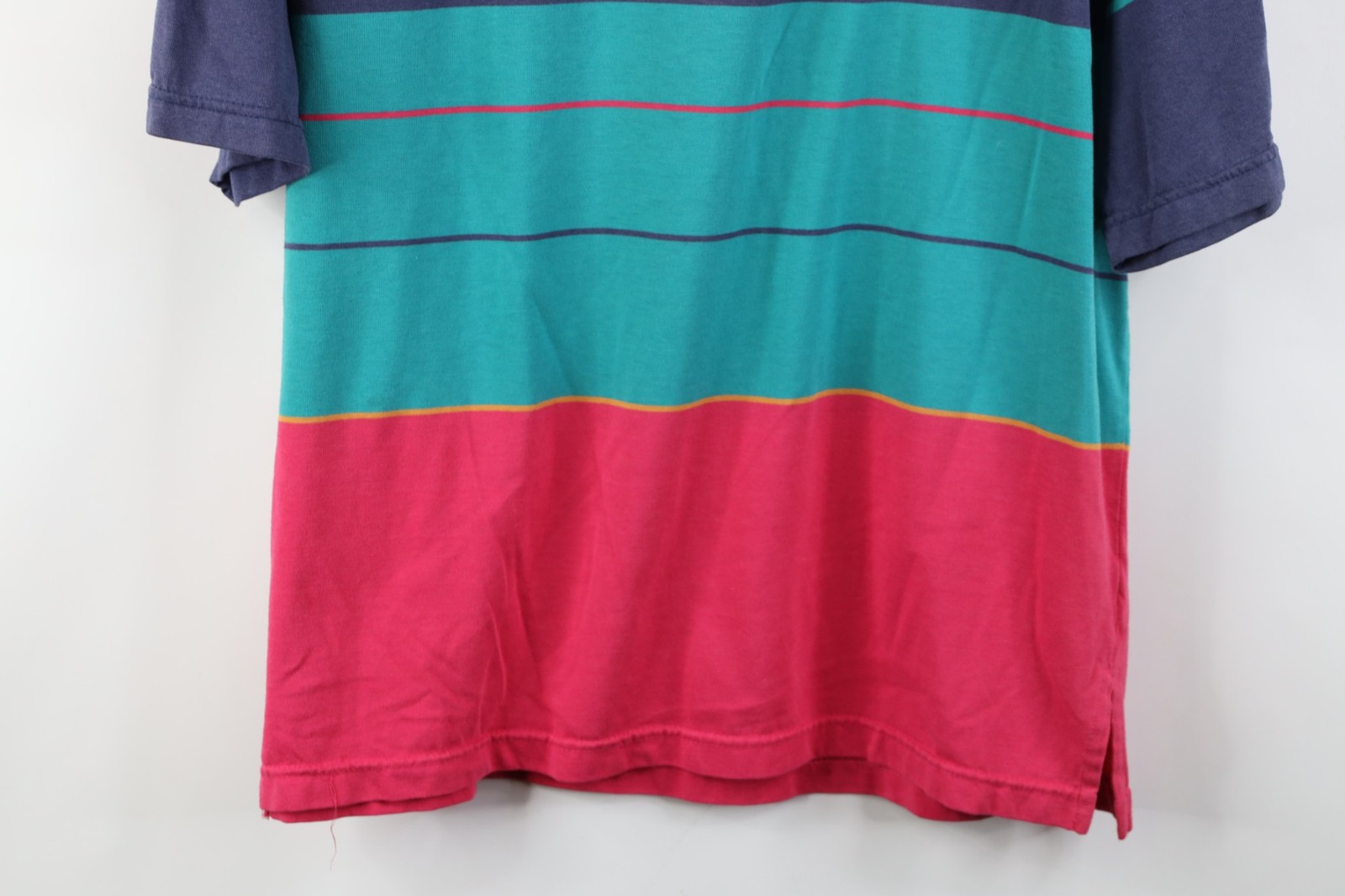 Vintage 90s Streetwear Mens Large Distressed Striped Color Block Knit T-Shirt