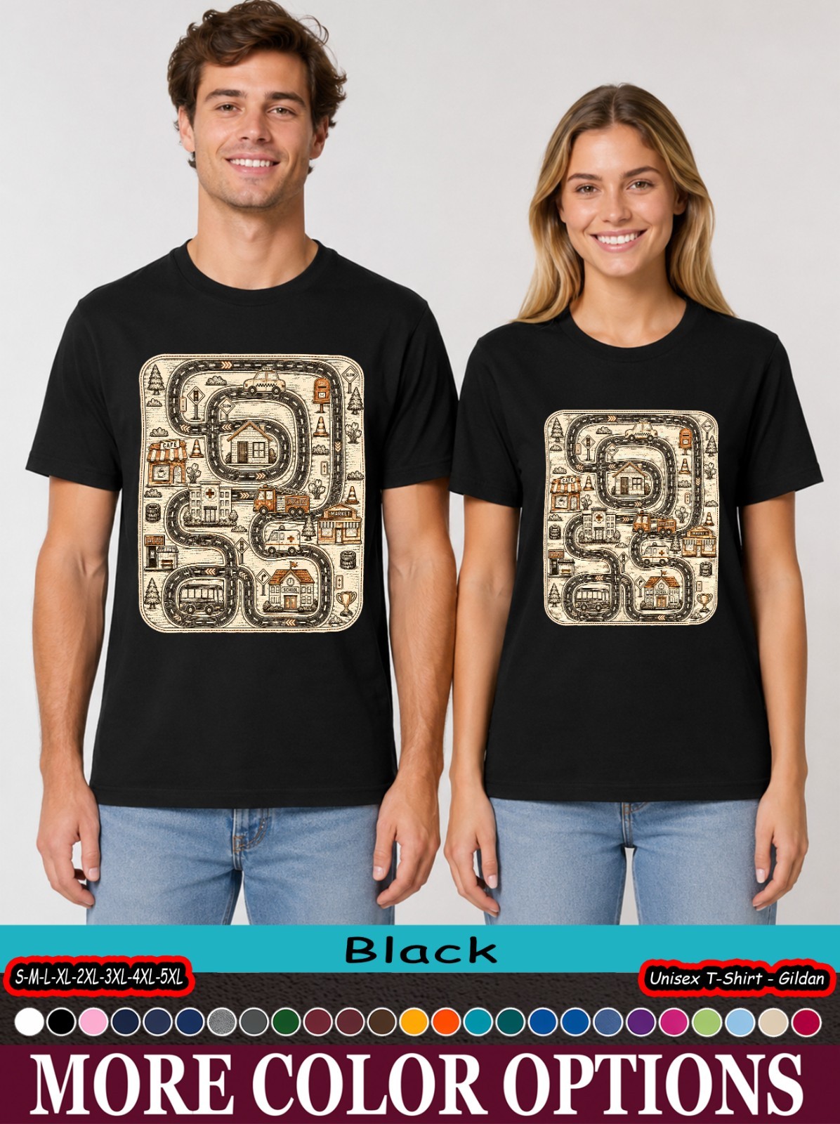 Road Map Cars Trucks Shirt, City Vehicle Traffic Graphic Tee