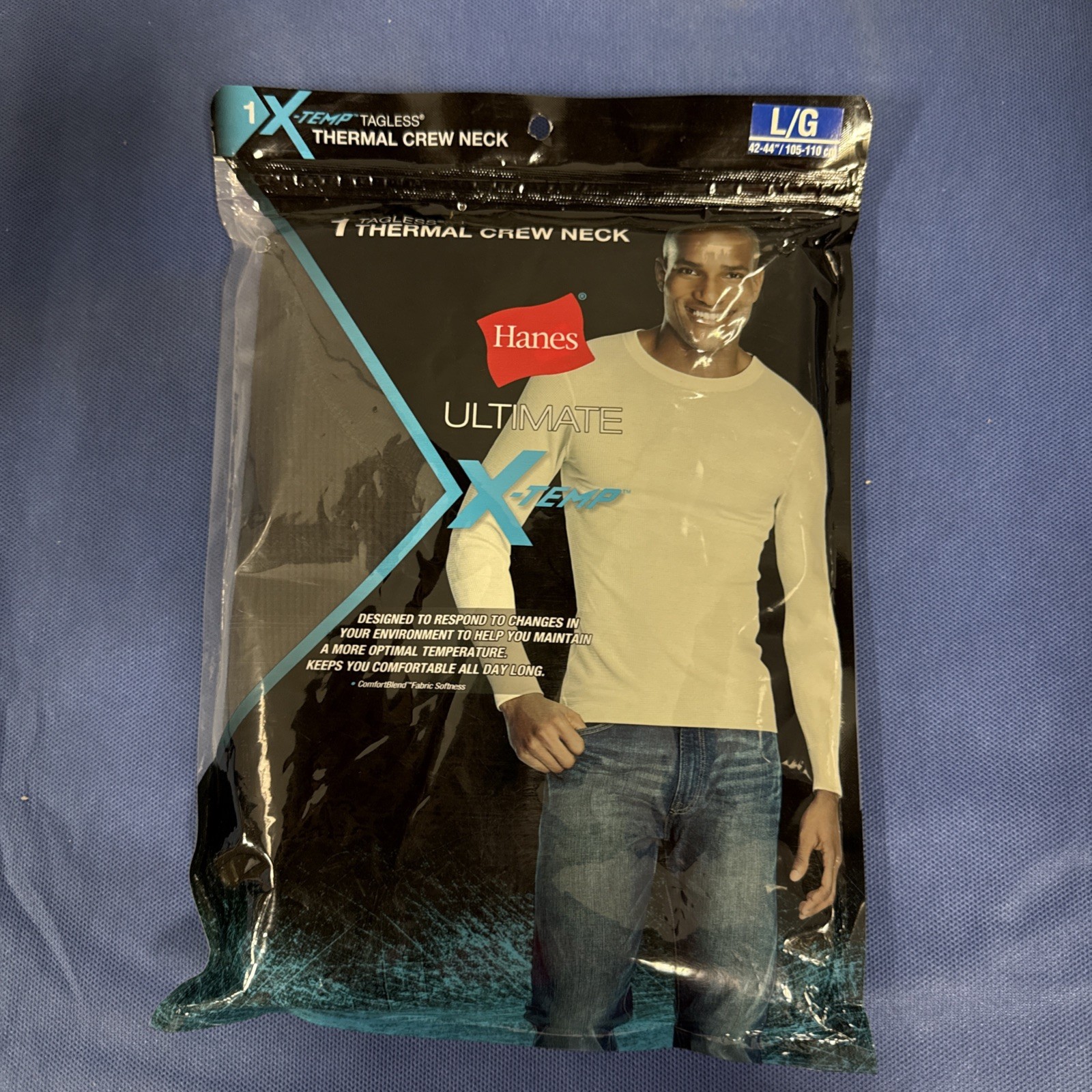 Hanes Ultimate X-Temp Thermal Crew Neck Long Sleeve Tagless Sz LG, Black