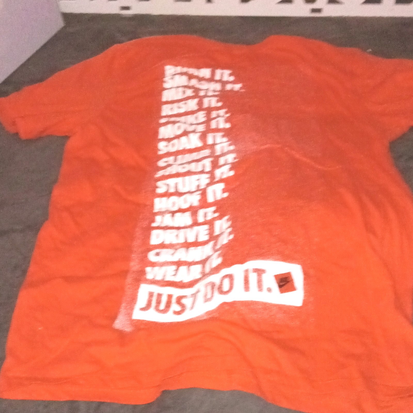 Nike The Nike Tee Orange Just Do It Graphic Athletic Fit Mens S Crew Cotton