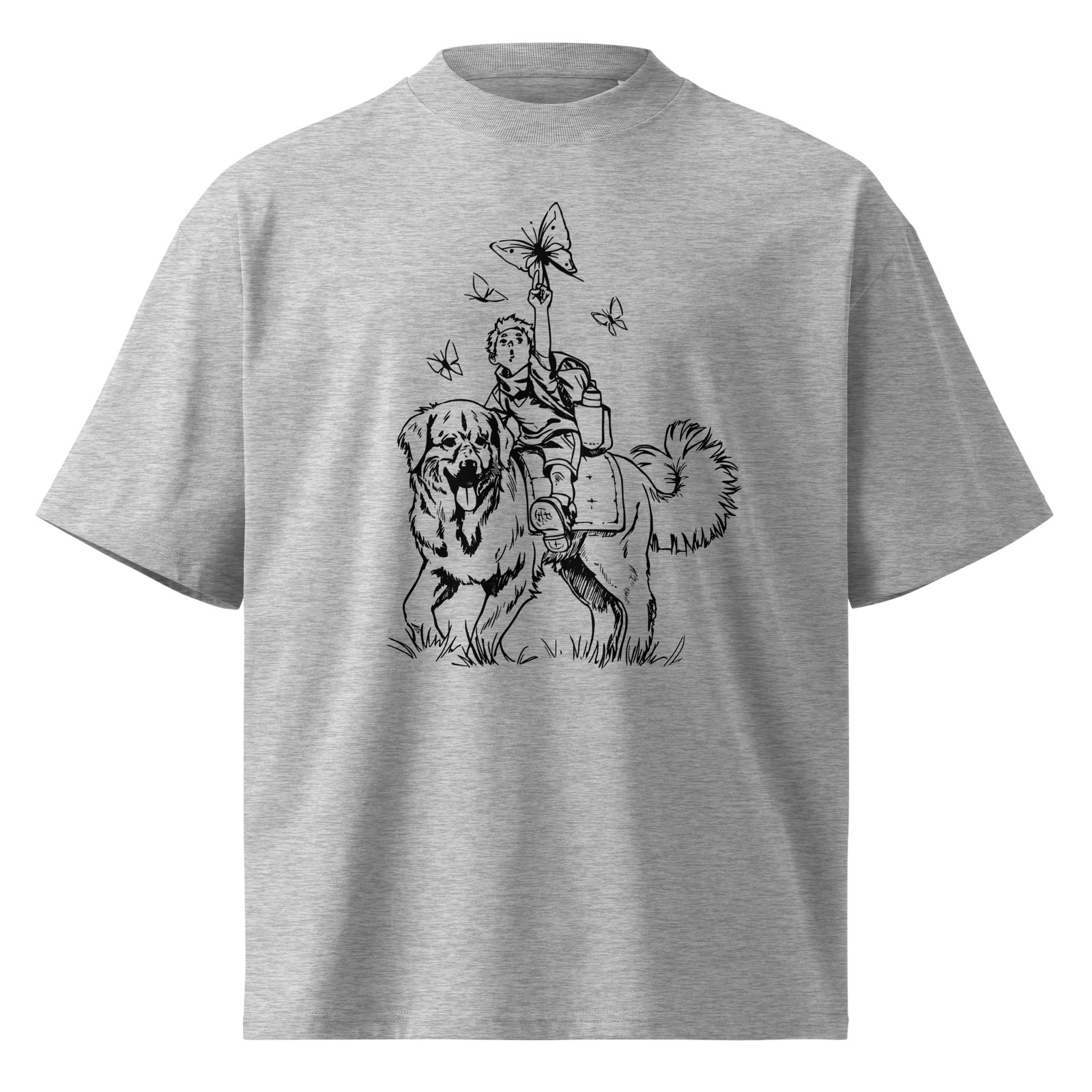 “Dog Adventure” Unisex Organic Oversized High Neck T-Shirt