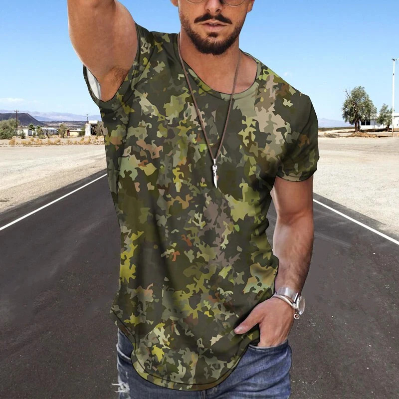 Summer Men’s Camouflage Pattern T-Shirts Print Streetwear Casual Oversized Short