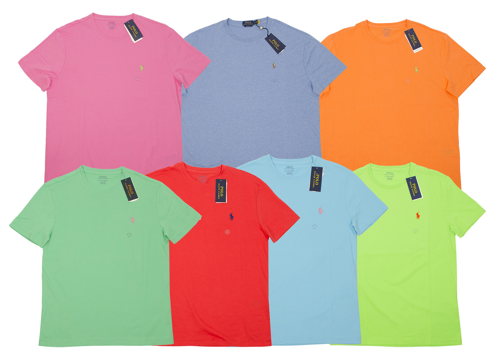 POLO RALPH LAUREN MEN’S CREW NECK TEE T-SHIRTS PINK BLUE ORANGE GREEN Multisize