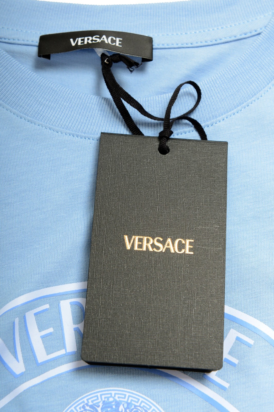 Versace Men’s Logo Print Blue Crewneck Short Sleeve T-Shirt US 4XL IT 60