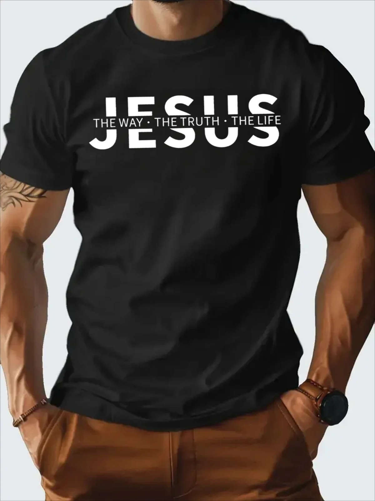 Men’s Christian Faith T-Shirt – Navy Blue Jesus “The Way The Truth The Life”