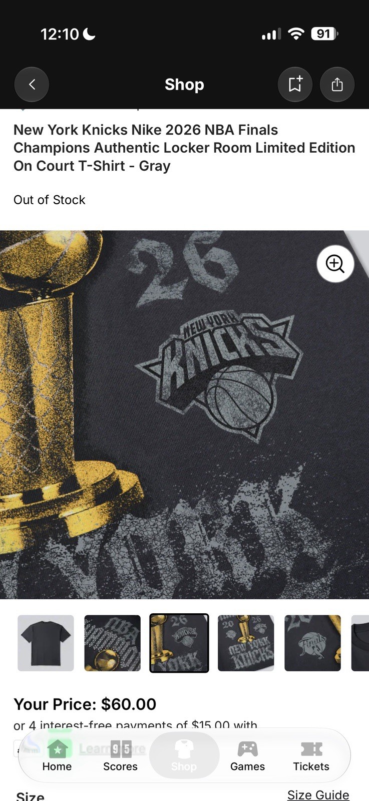 Nike New York Knicks 2026 NBA Finals Champions Limited T-Shirt Gray 2XL