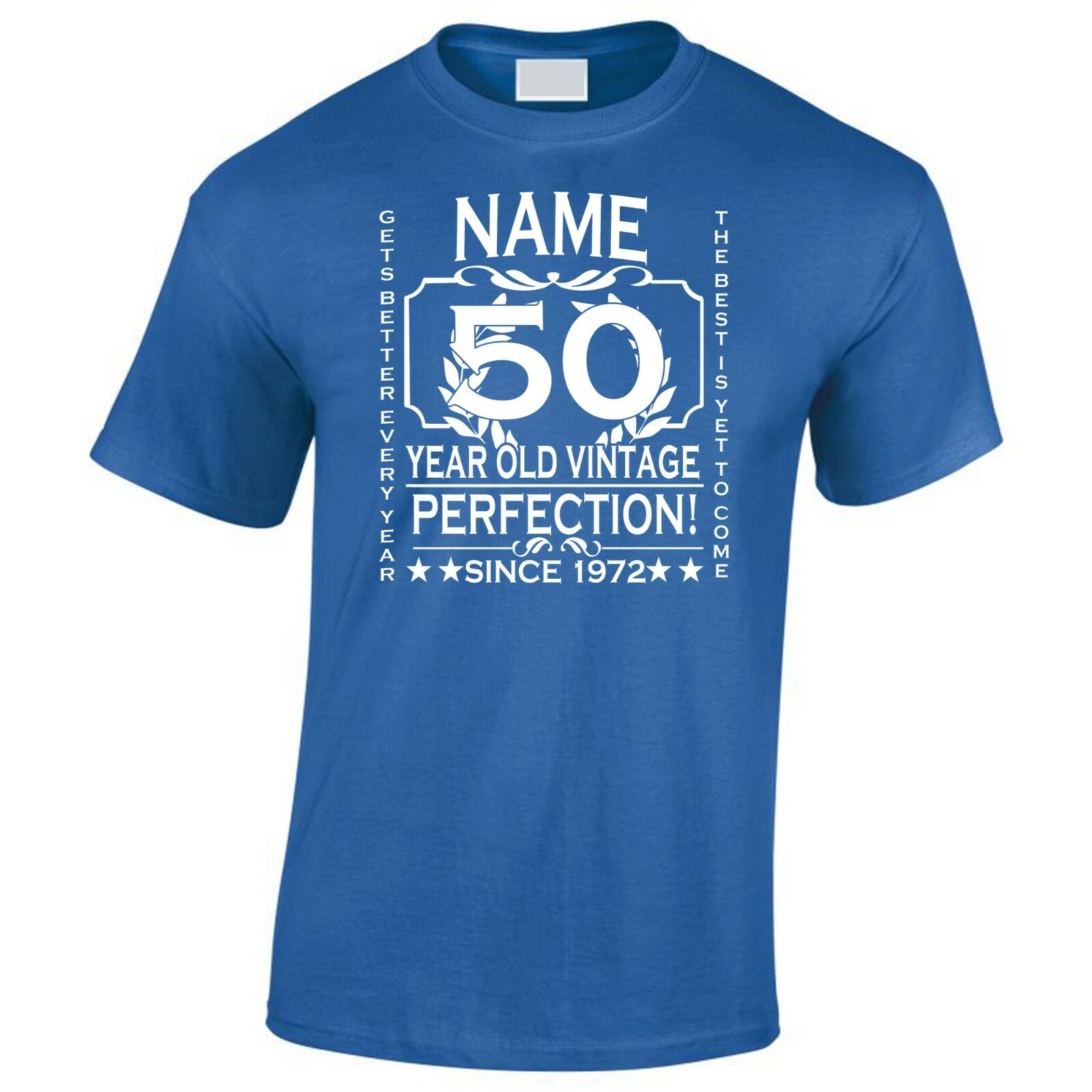 Men’s 50th Birthday T-Shirt Gift Add Name Age and Year Of Birth Customise