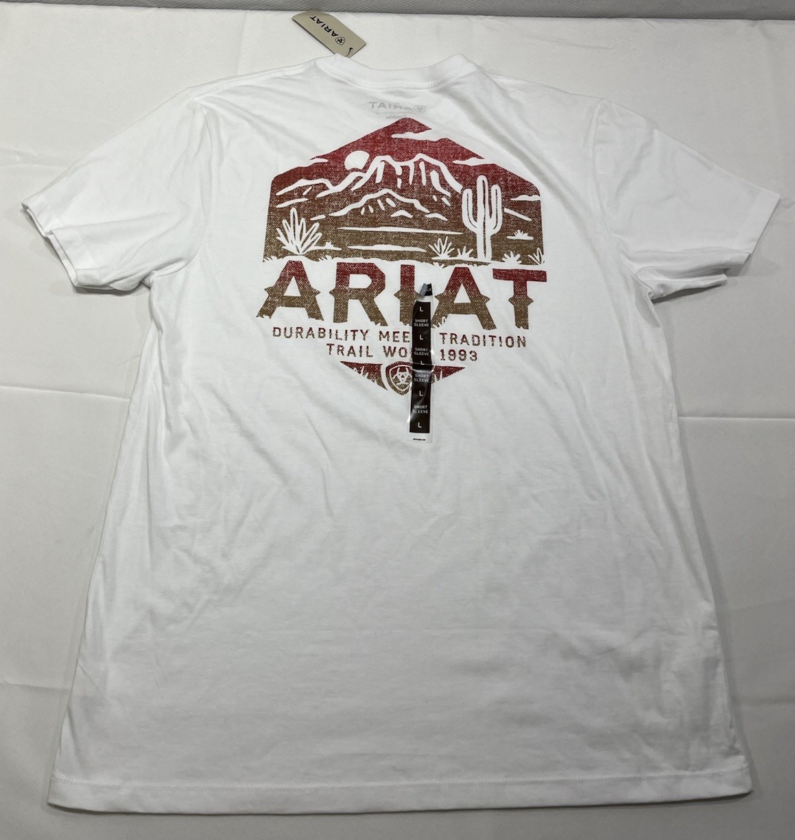 NWT Ariat For Buckle Canvas Desert T-Shirt Mens White Large Short Sleeve New