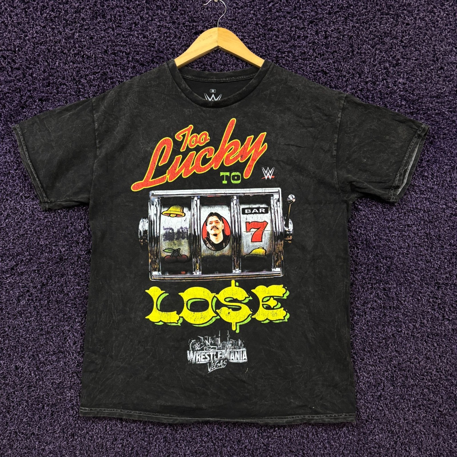 WWE Wrestlemania Too Lucky Lose Dominik Casino Mineral Wash T-Shirt Size Medium