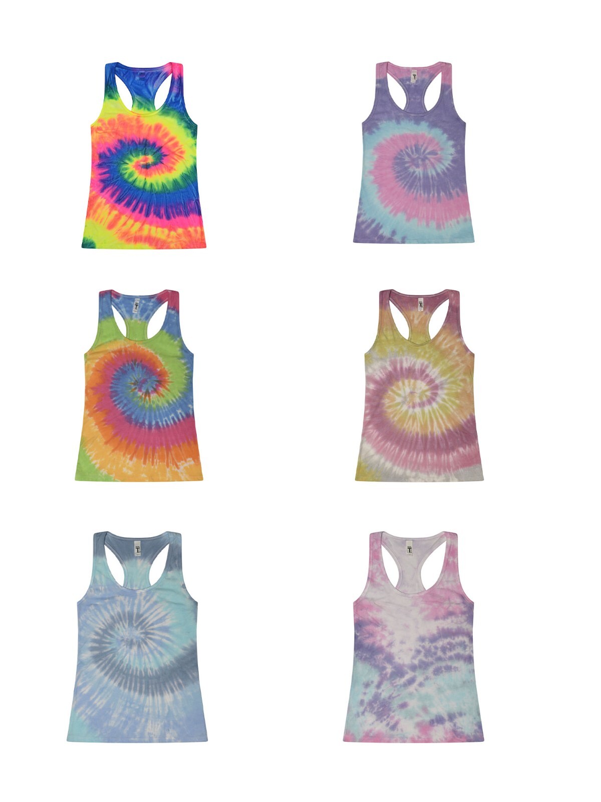 Multi-Color Tie Dye Racerback Tank Top Sleeveless T-Shirt Adult XS -XXL Cotton