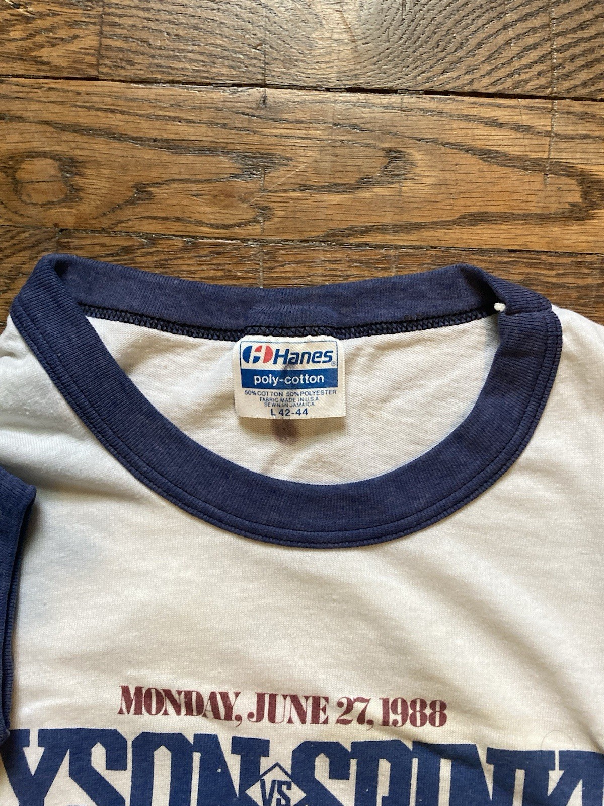 Vintage 1988 Mike Tyson vs. Michael Spinks Trump Plaza Hanes Ringer Shirt Large