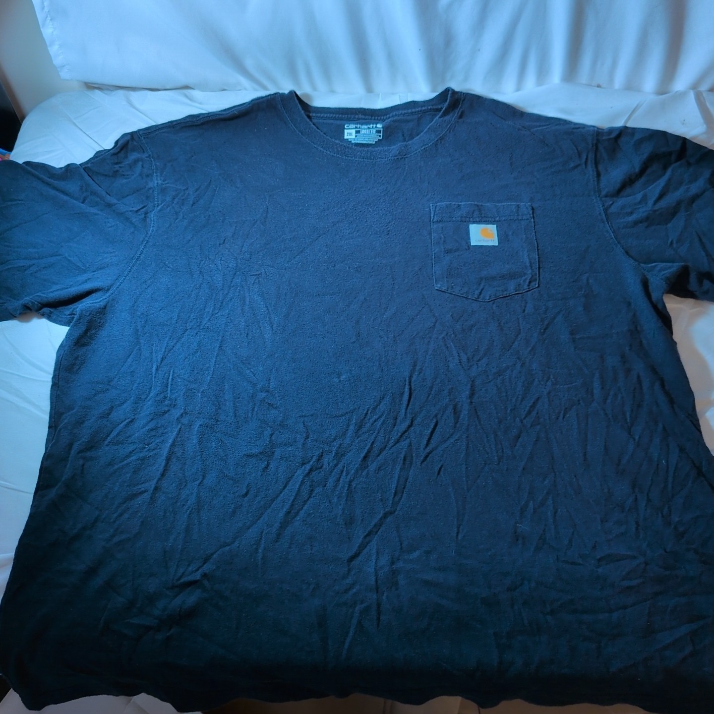 Carhartt Shirt Mens 2XL Blue Short Sleeve Pocket Tee Loose Fit Logo Free Ship!