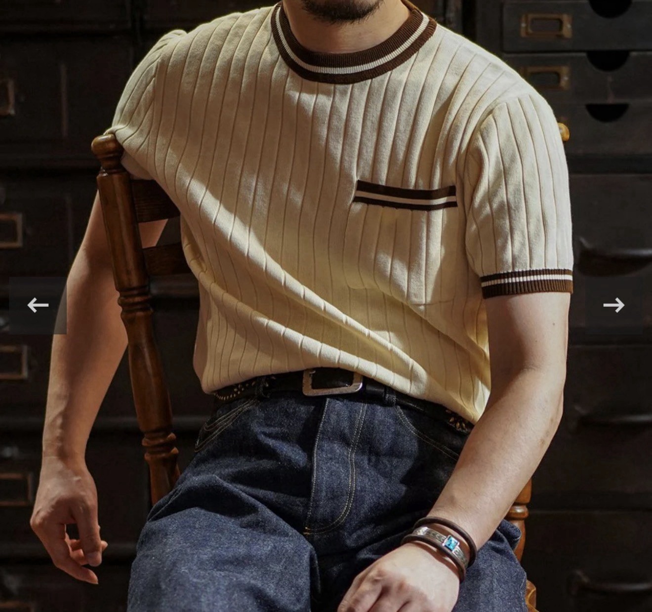 Men’s Short Sleeves Knit T-Shirt – Annual Ring Apricot L