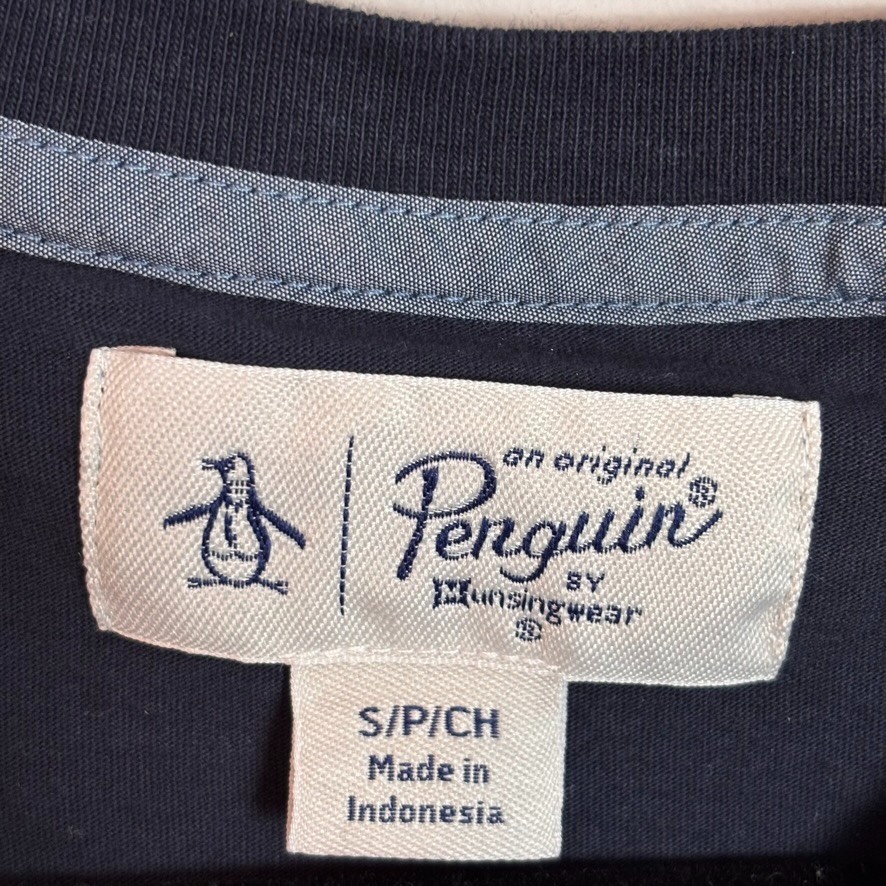 Original Penguin Mens Jersey Earl Tape Tipped Tee Navy Blue Small Classic Preppy
