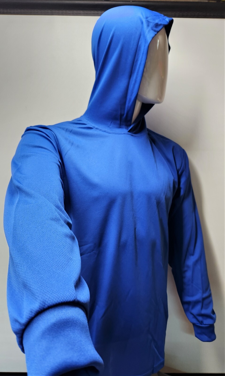 BLUE Long Sleeve Safety Shirt With Hoodie, Quick Dry Polyester Birdeye mesh