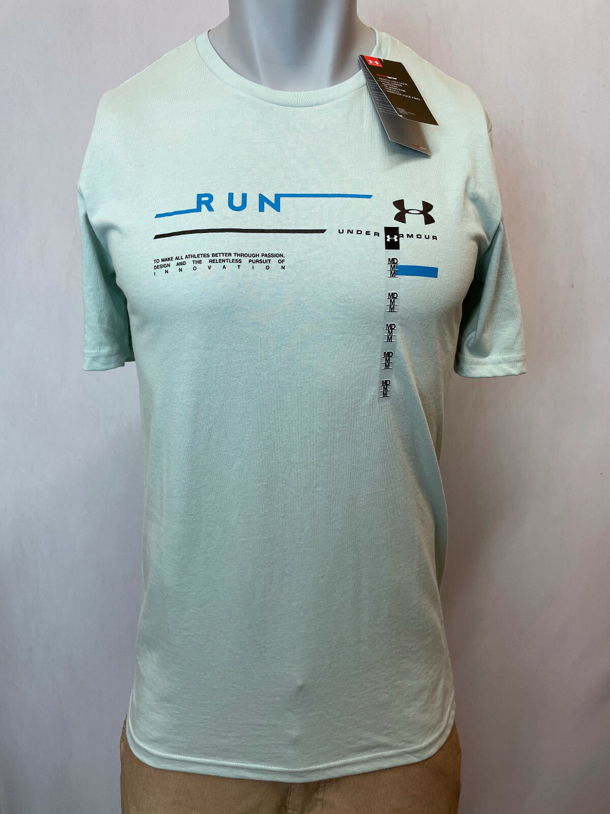 Under Armour Shirt Mens Large Purple Blue Green Athletic Fit Logo Soft Crew Neck
