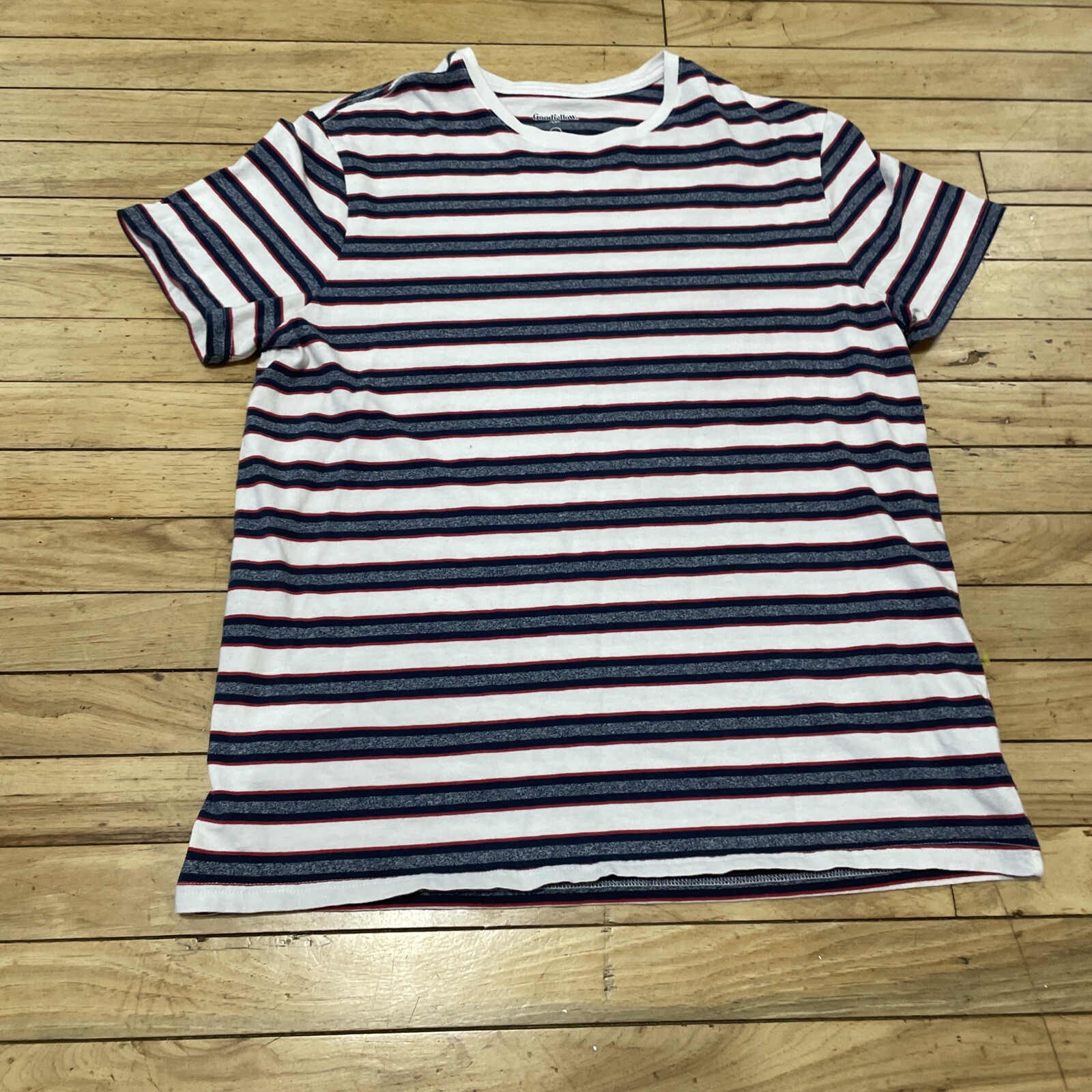 Goodfellow Co T Shirt Mens L White Stripe Hoop Red Blue Preppy Retro Skate Tee L