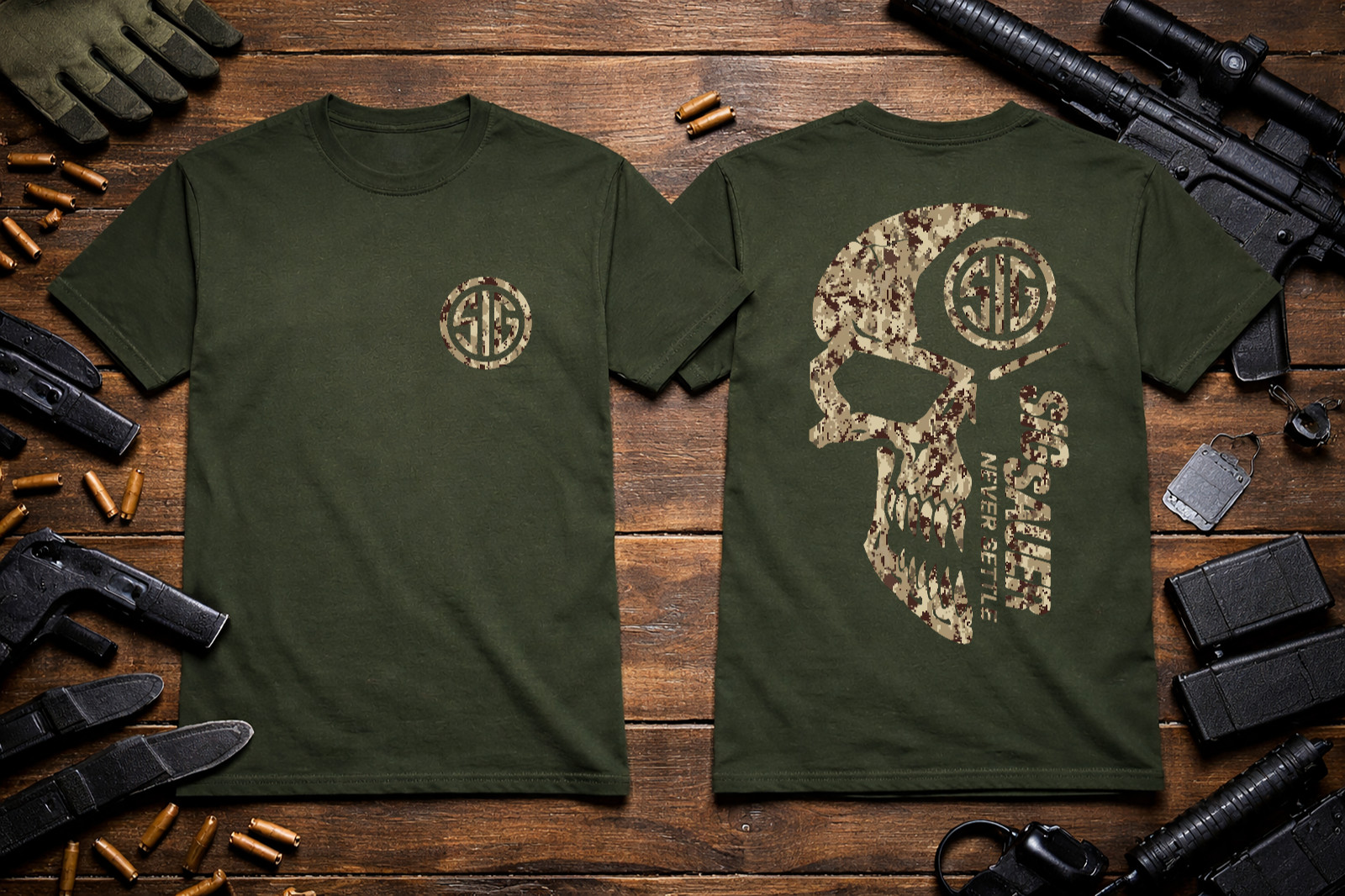 Sig Sauer Camo Skull Gildan 6.1 oz. Heavyweight S M L XL 2XL 3XL 4XL 5XL