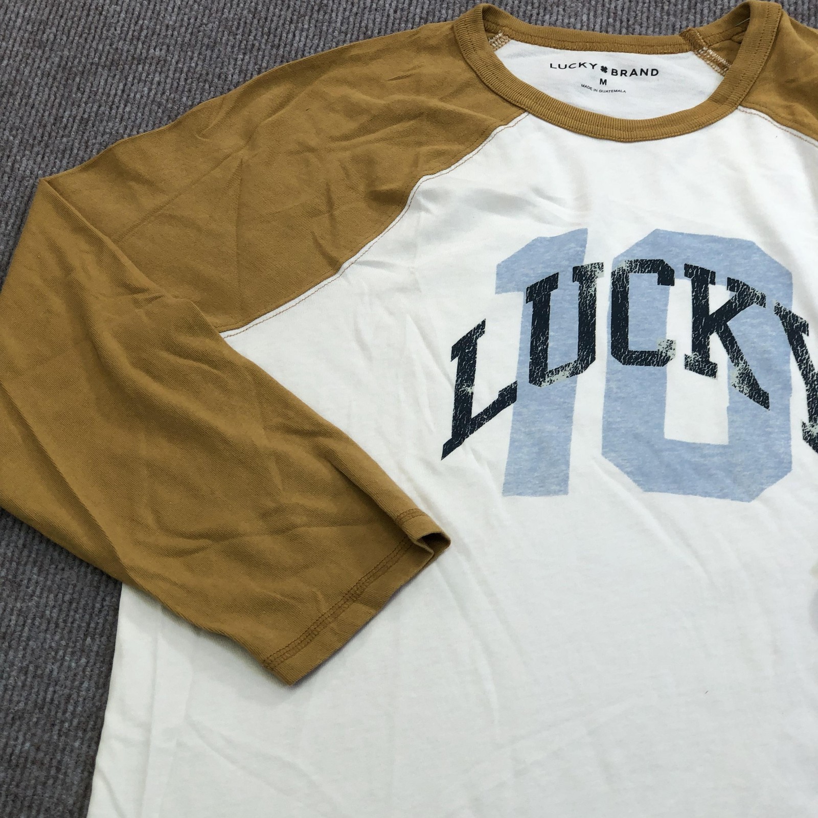 Lucky Brand Shirt Mens Medium White Baseball 3/4 Sleeve Raglan Tee Tagless