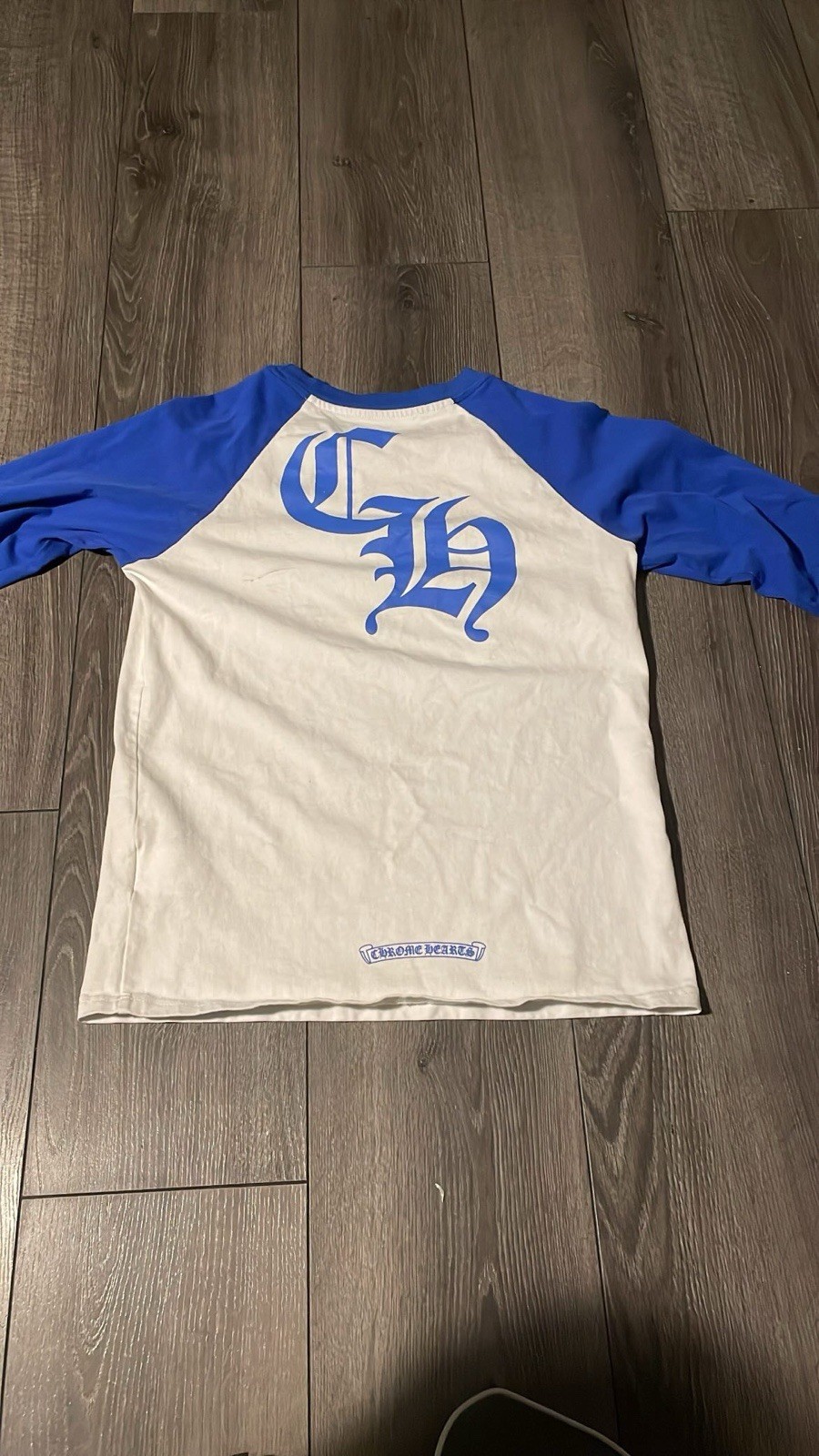 Chrome Hearts Men’s White/Blue Colorblock Logo Raglan Long Sleeve Tee