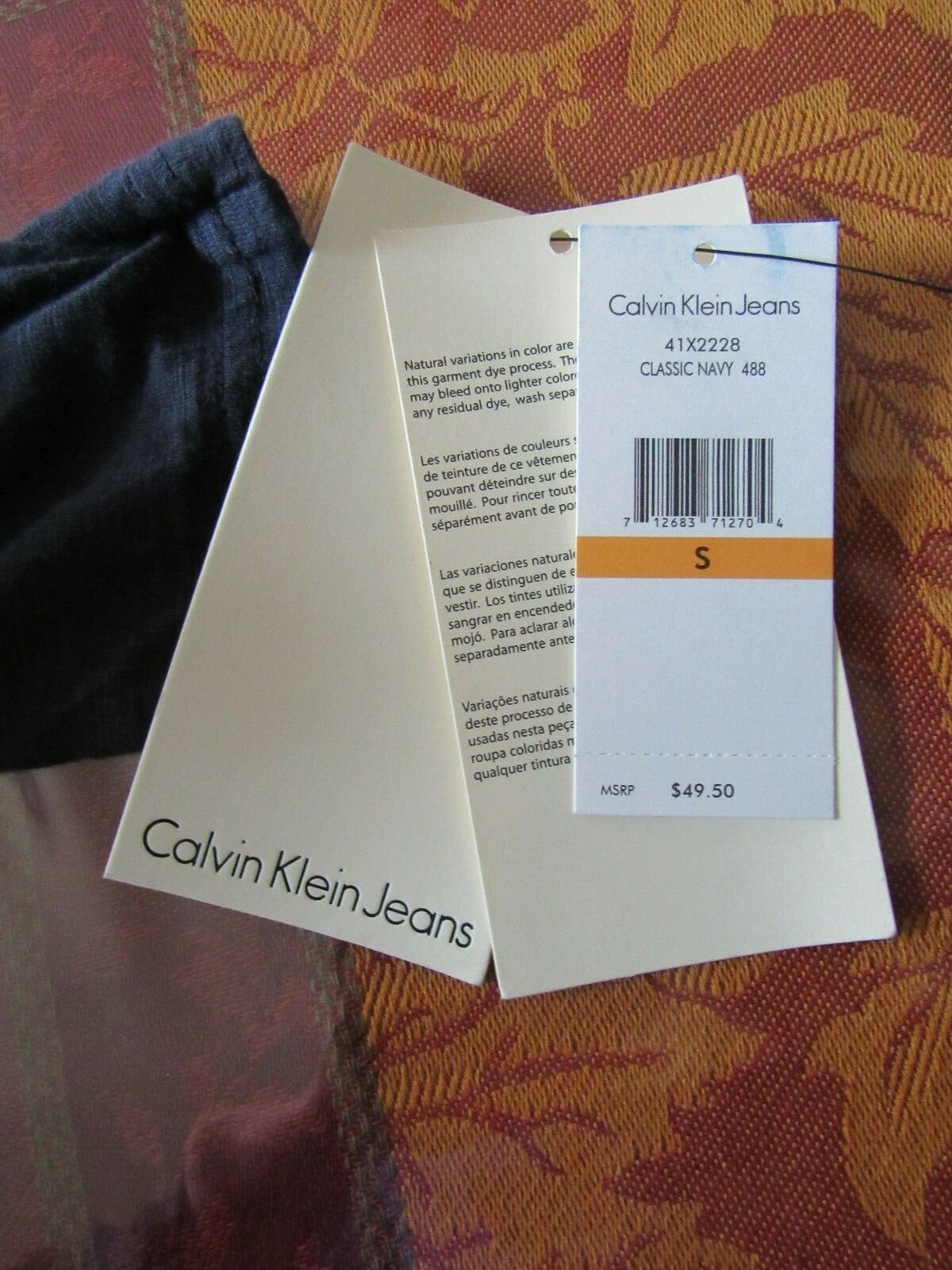 Calvin Klein Mens Crew Neck Long Sleeve 3-Silver LOGO Buttons Navy Blue SZ S NWT