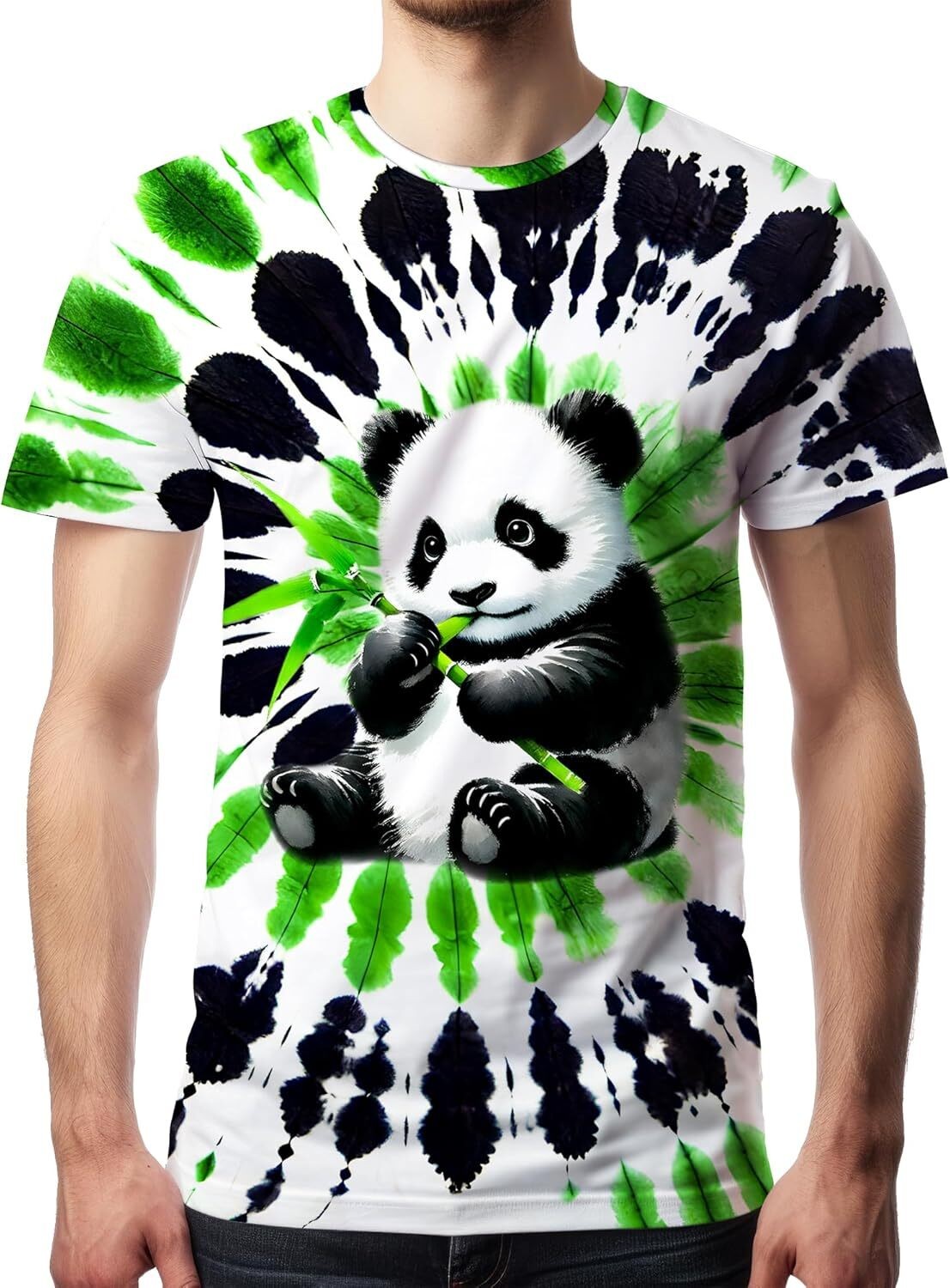 Men’s Tie Dye Short Sleeve T-Shirt Vintage Hippie Style Polyester Crew Neck Tee