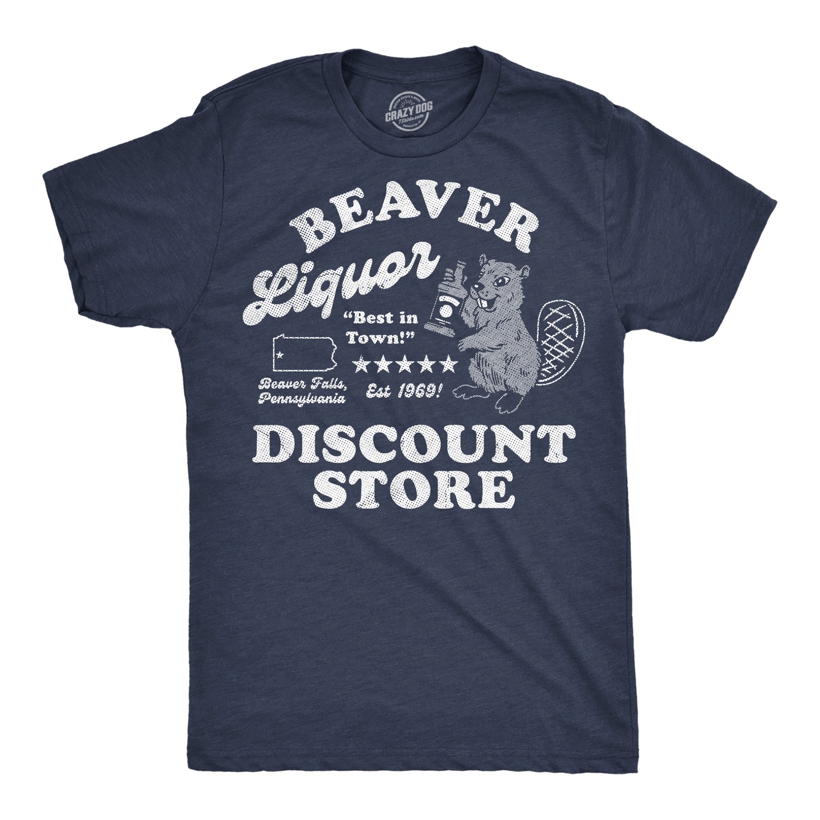 Mens Funny T Shirts Beaver Liquor Discount Store Sarcastic Adult Joke Graphic
