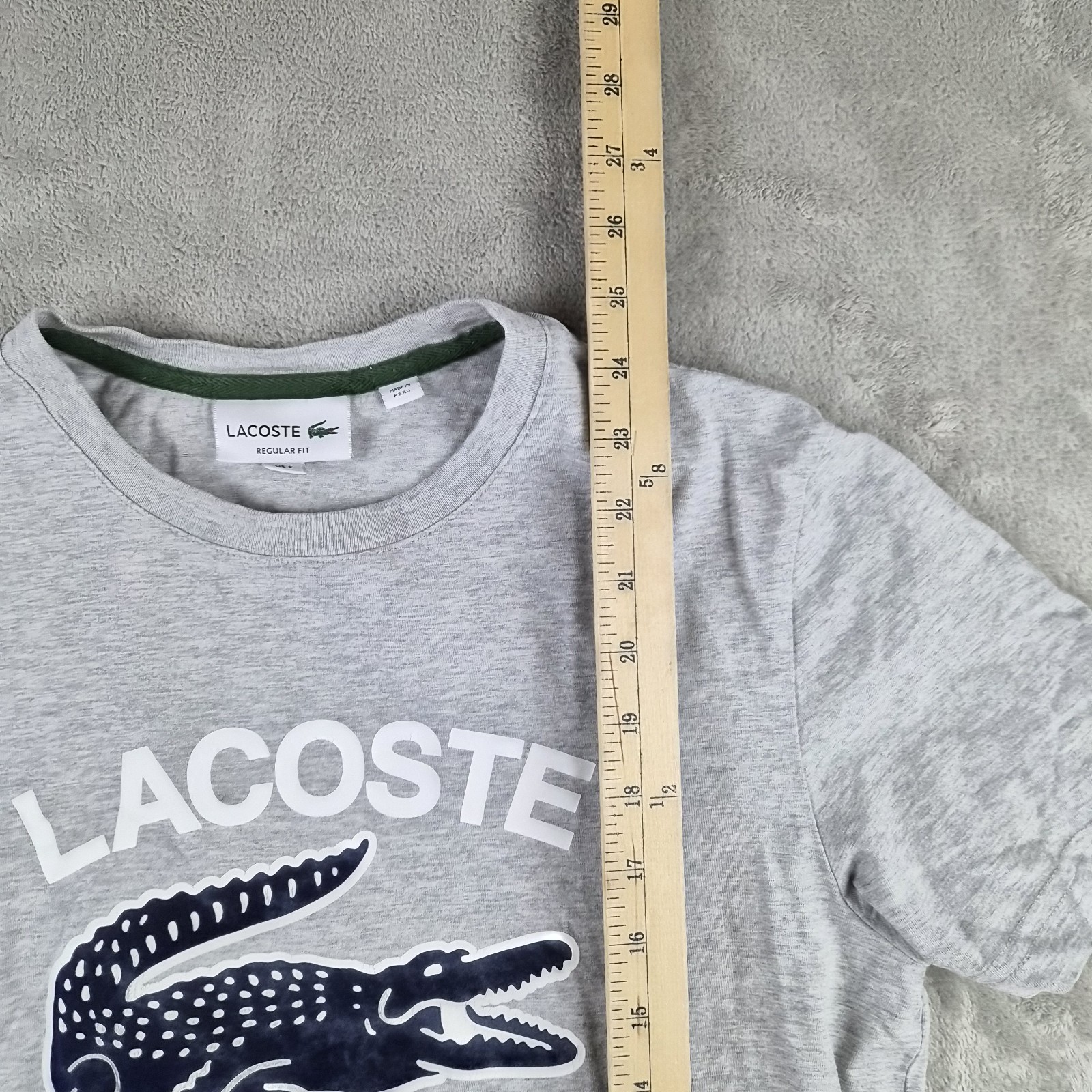 Lacoste Graphic Tee Mens Small Gray Regular Fit Crocodile 3D Streetwear Designer