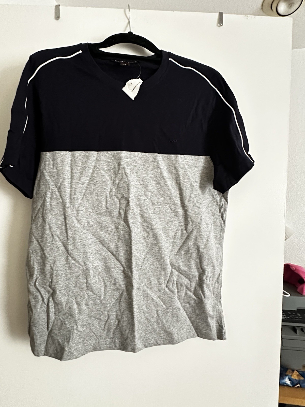 Michael Kors Men’s Colorblock Crew Neck Short Sleeve T-Shirt Logo Gray/Black M
