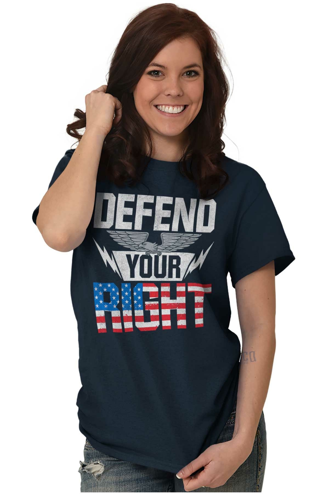 Defend 2nd Amendment American Flag Pro 2A Womens or Mens Crewneck T Shirt Tee