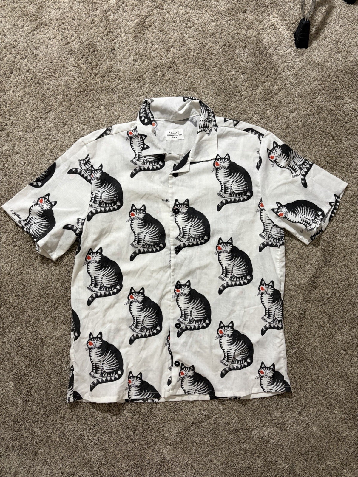 Vtg B Kliban Cat Red Kiss Handmade Button Down Shirt