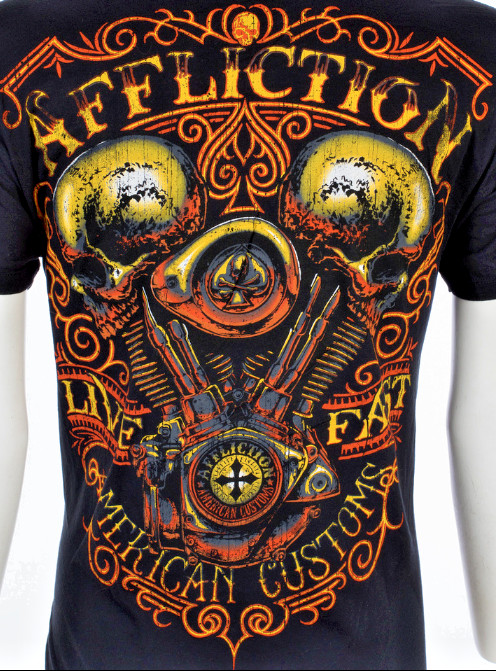 $58 AFFLICTION American Customs THUNDER Skulls Short Sleeve Slim Fit T-shirt NWT