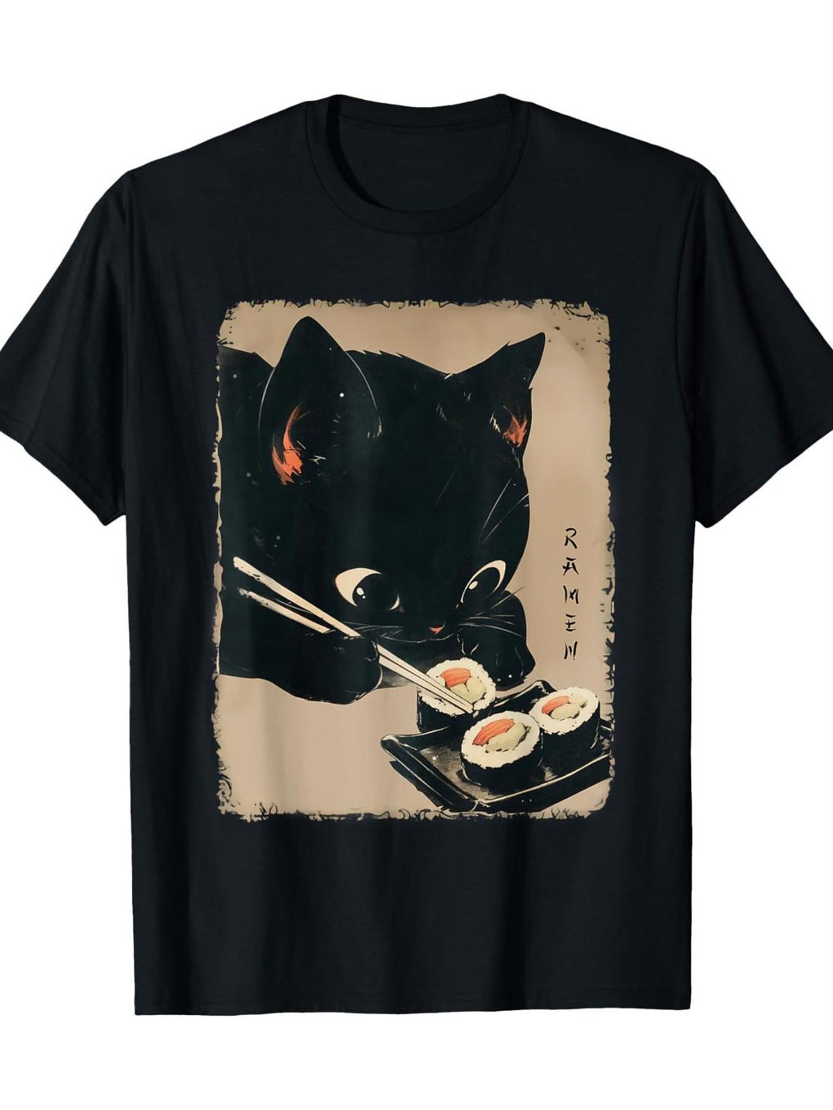 Kawaii Cat Sushi Anime T-Shirt Japanese Cute Kitten Food Graphic Tee