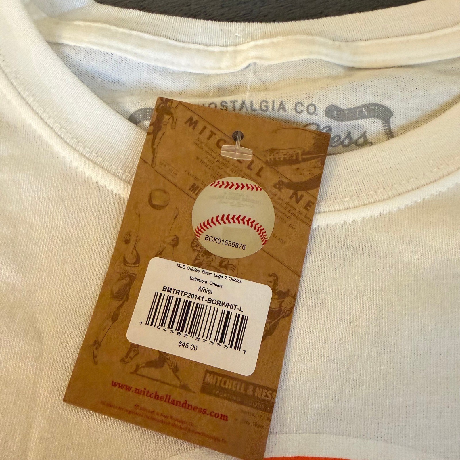 Mitchell Ness Cooperstown Collection T Shirt Mens Large White Baltimore Orioles