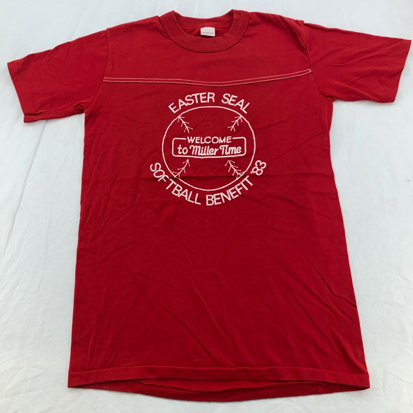 vintage 80s EASTER SEAL SOFTBALL BENEFIT MILLER BEER T-Shirt 2XS/XS