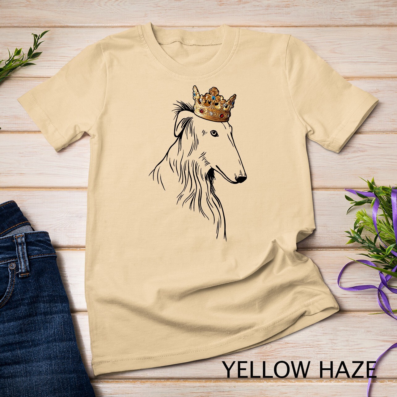 Borzoi Dog Wearing Crown Unisex T-shirt