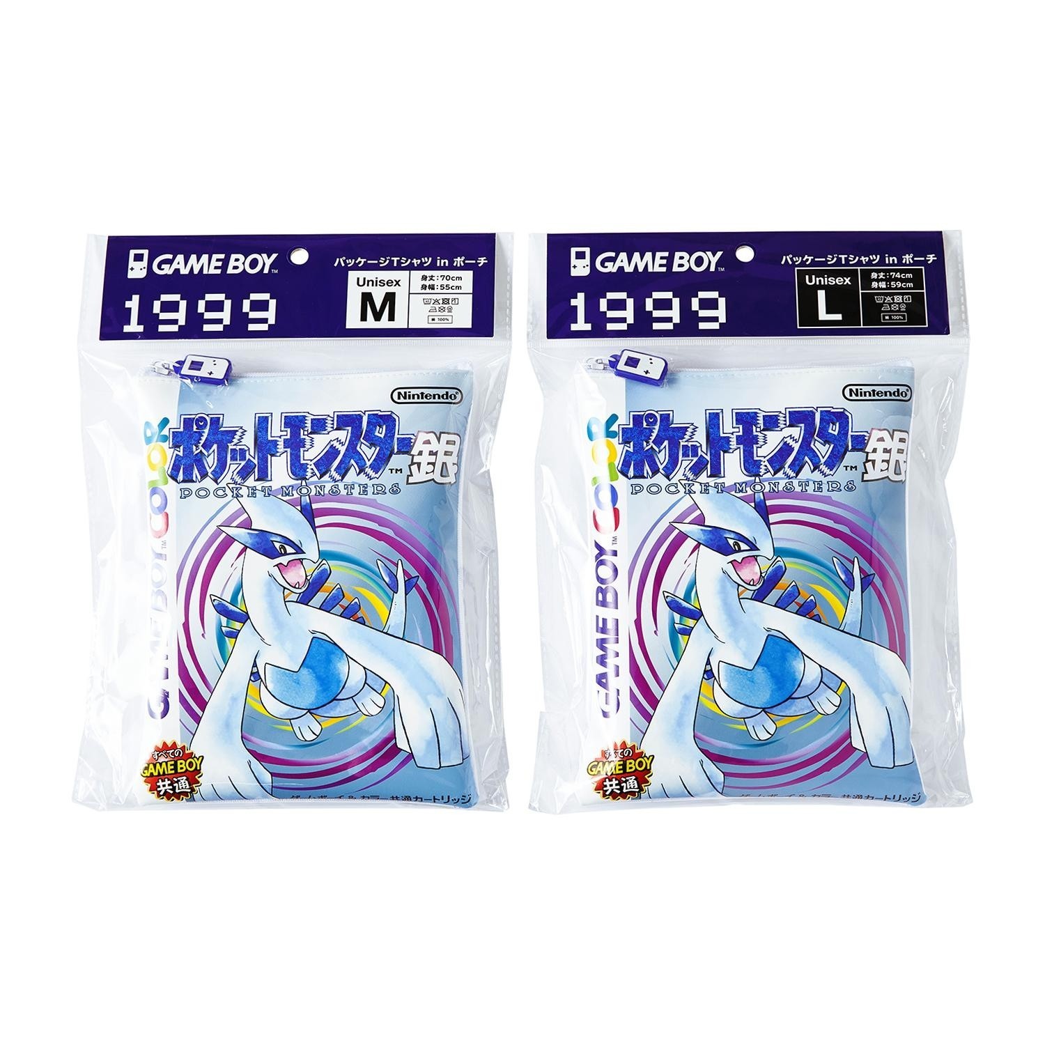 Pokemon Center T-Shirt & Pouch Set Silver Version Game Boy Official Japan M/L