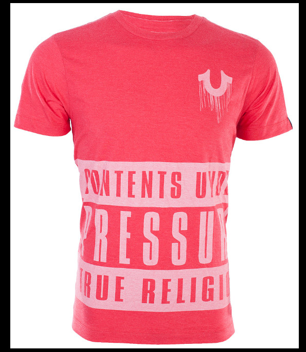 $68 TRUE RELIGION Red CONTENTS Short Sleeve Designer Graphic T-shirt NWT