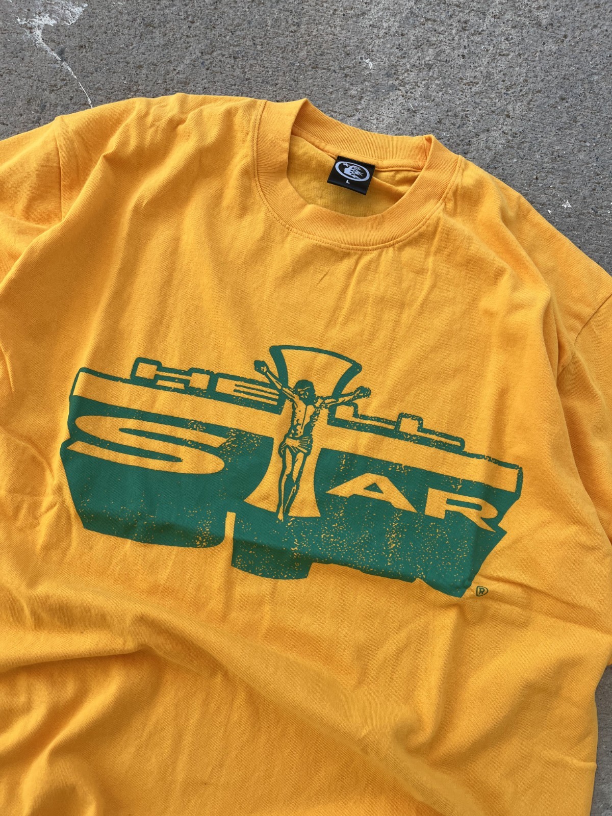 Hellstar Studios Path To Paradise Jesus Tee Golden Yellow Green Print Cross New