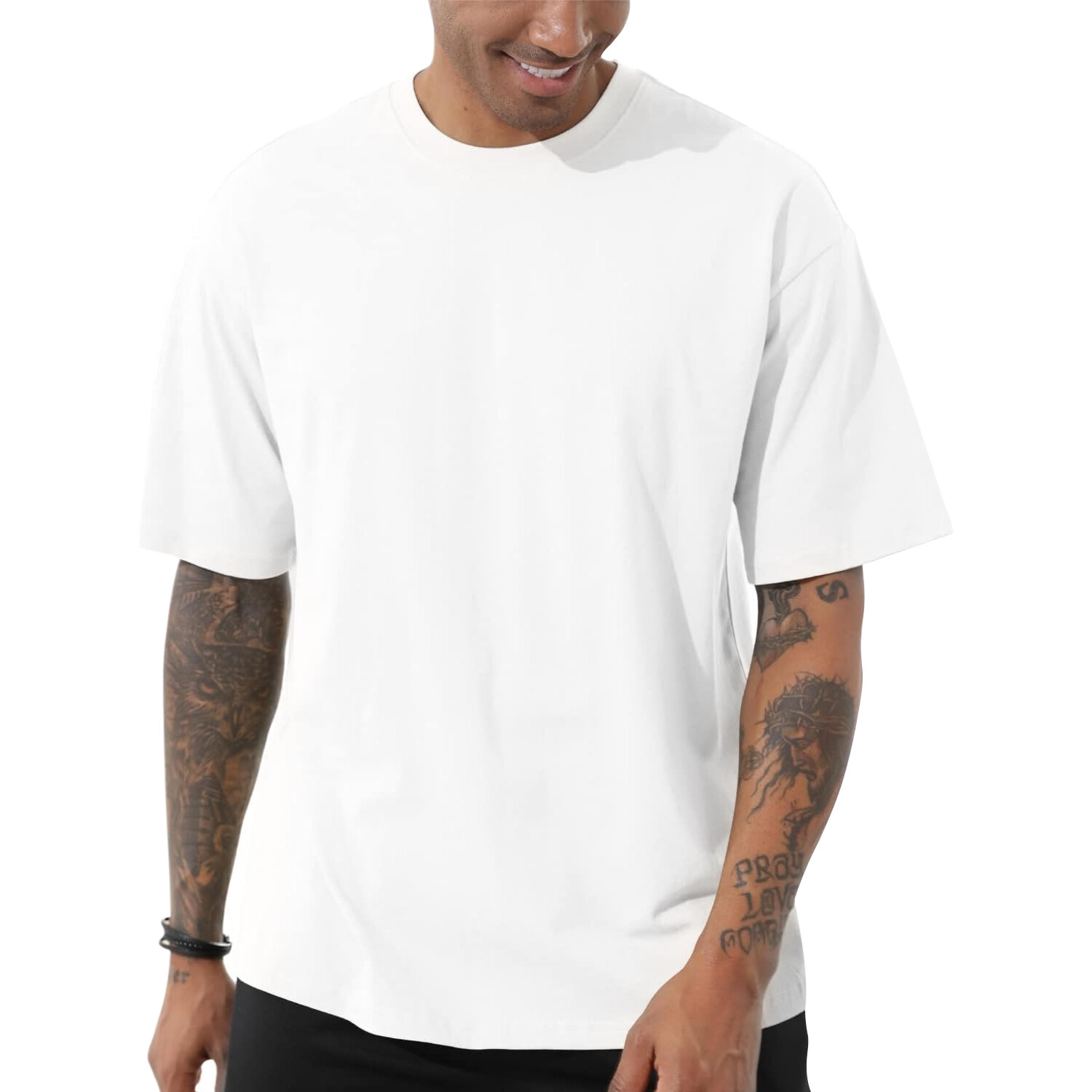 New Men’s Heavyweight Cotton Double Yarn Drop Shoulder Round Neck T-shirt Casual