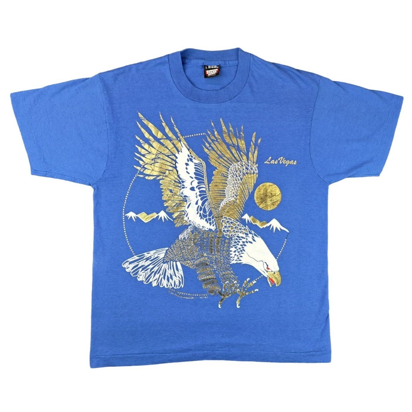 Vintage Las Vegas Screen Stars T Shirt Large Blue Gold Foil Eagle Robert Walton