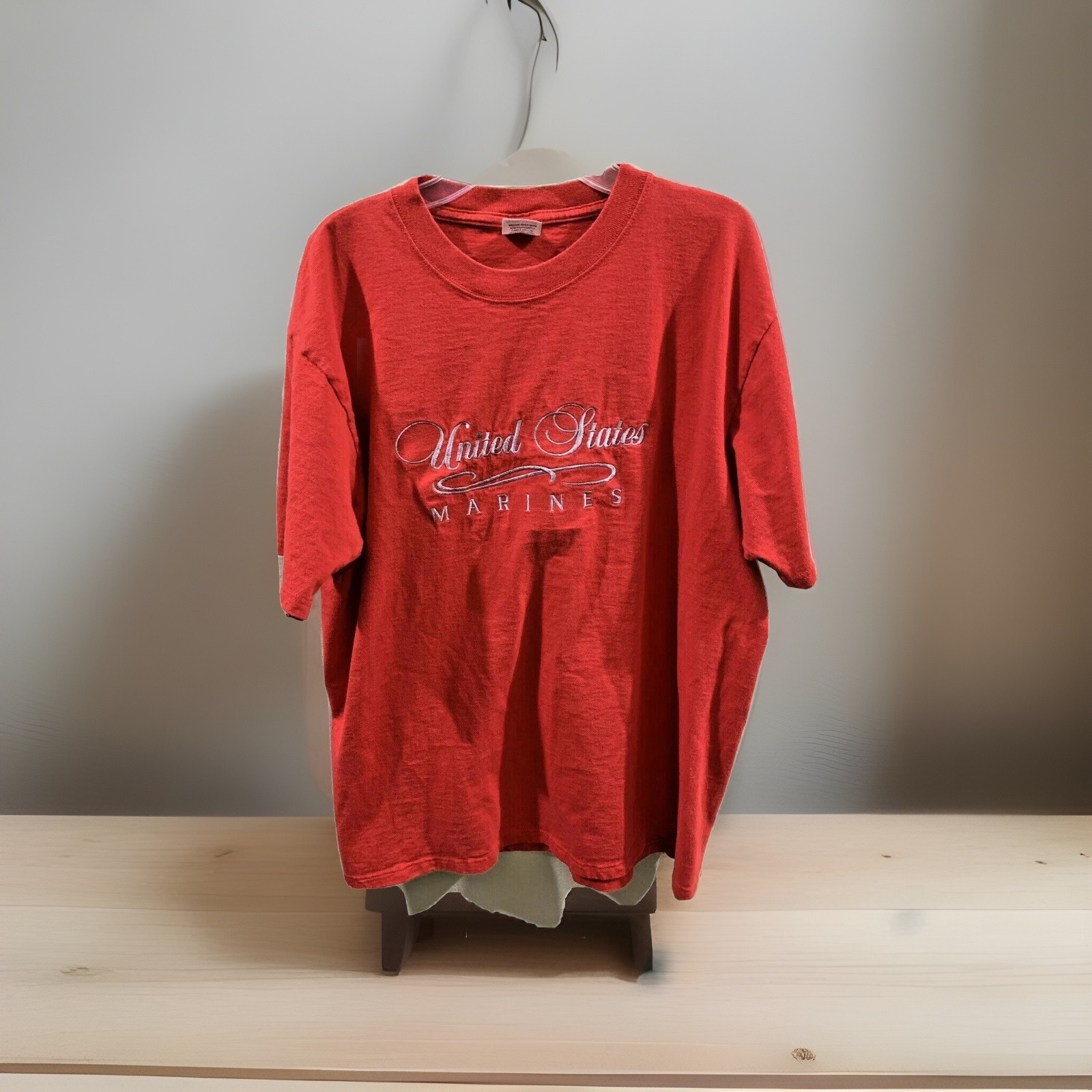 Vtg United States Marine Corps Script Logo T Shirt LARGE M.J. Soffe Semper Fi