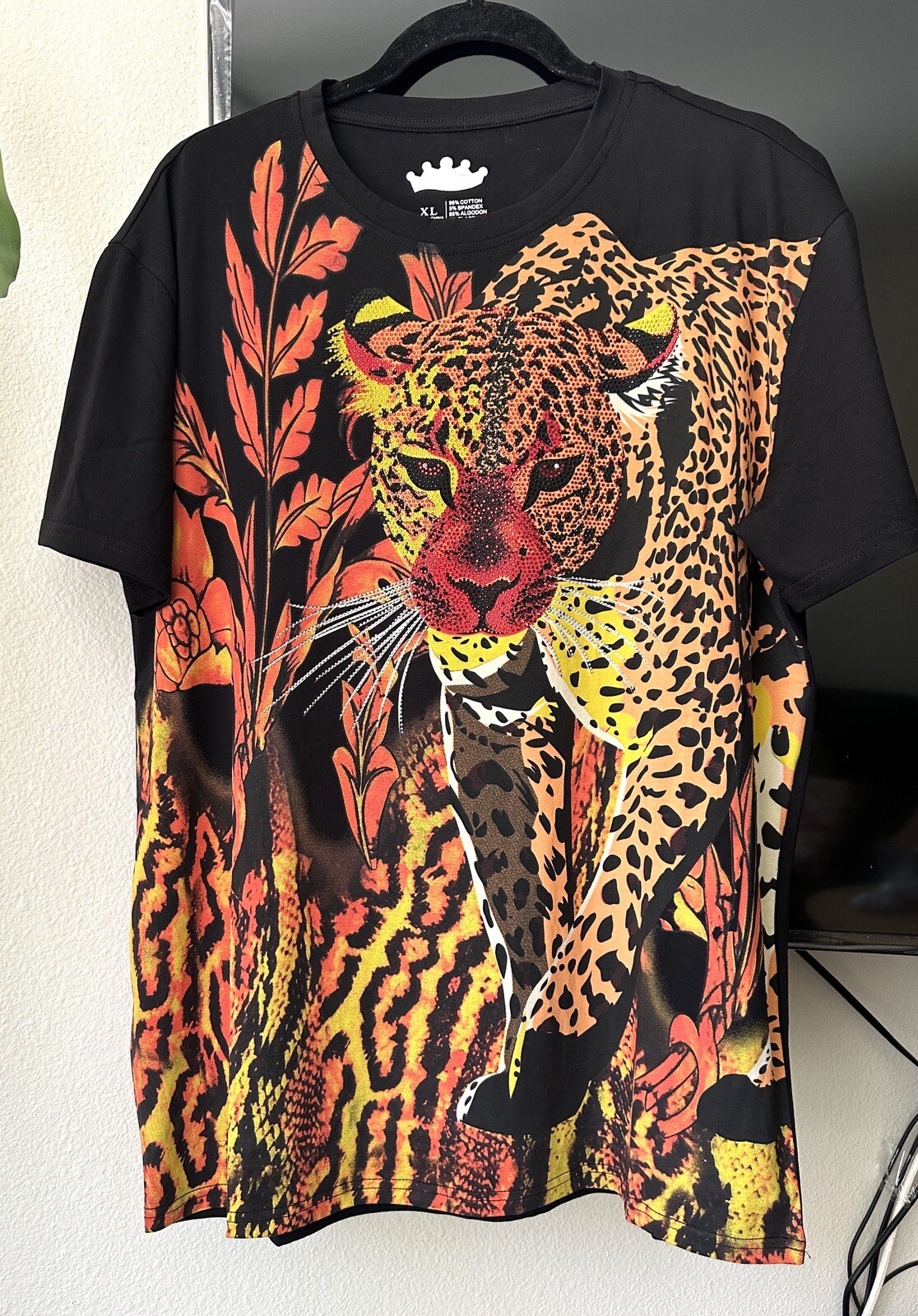 Heads or Tails Men’s Rainstones Beaded / Black / Tiger T-shirt Size XL
