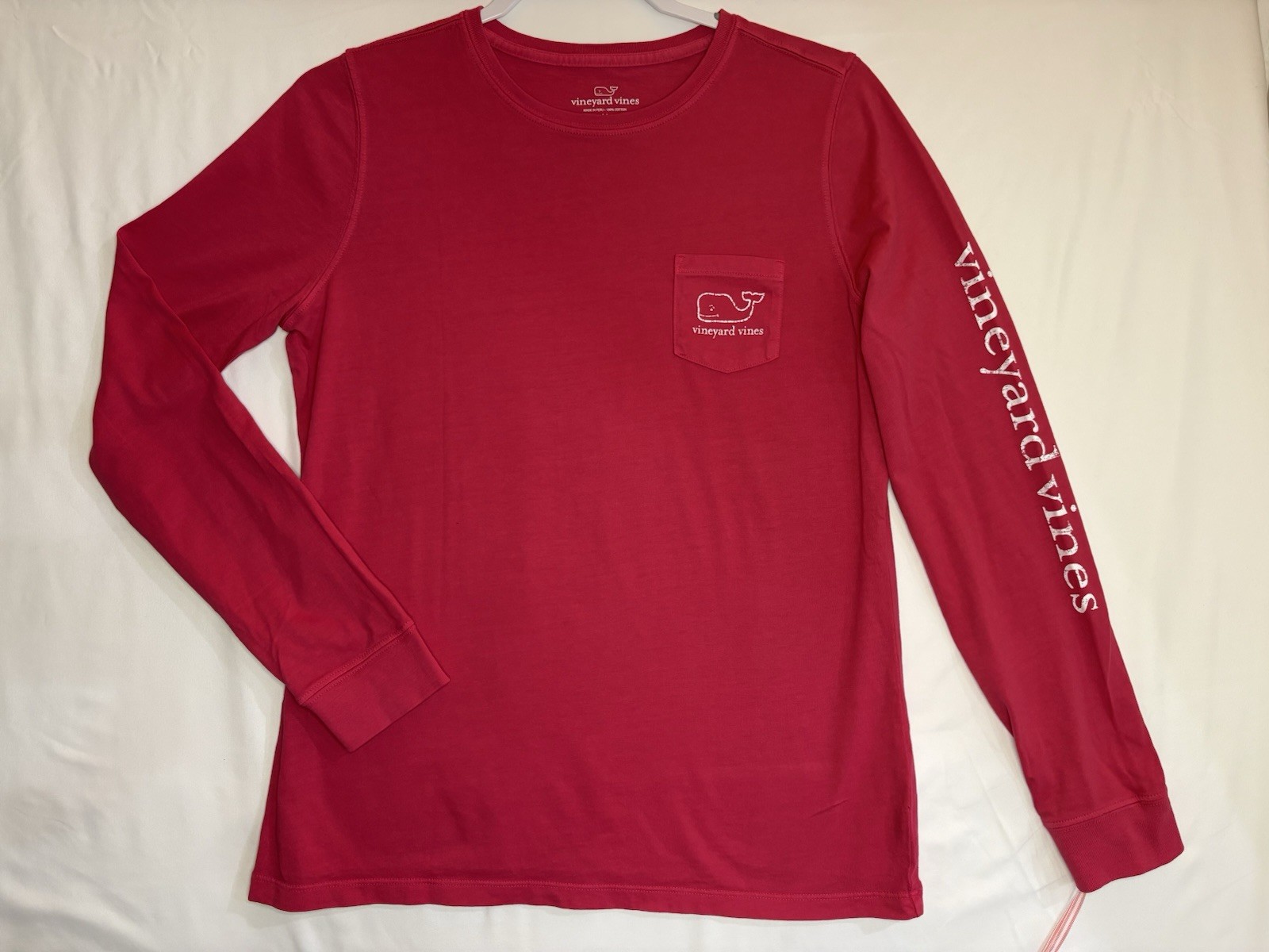 Vineyard Vines Pink Long Sleeve Pocket Tee Whale Logo Graphic Size M
