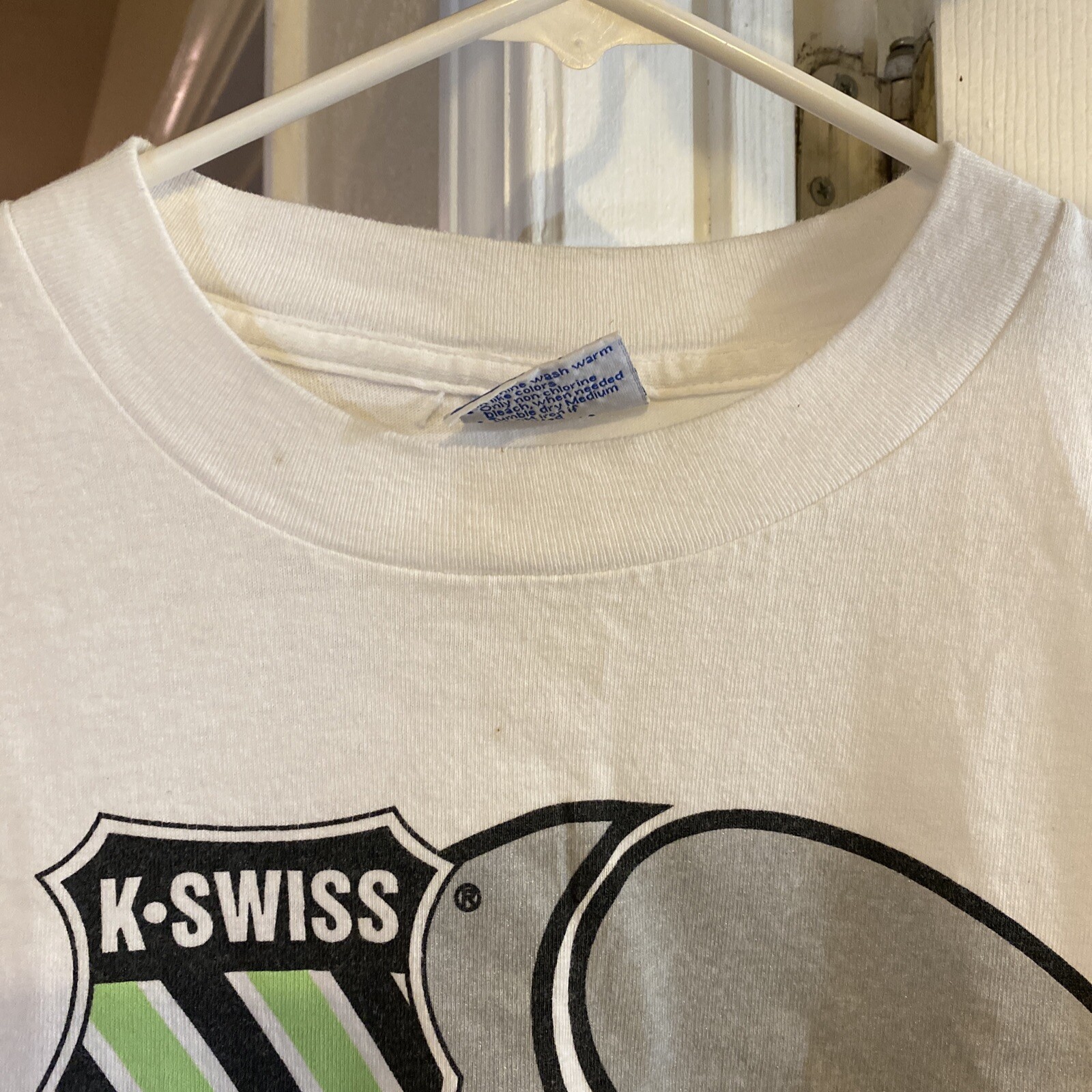 Vintage 98 K SWISS 7.0 Tennis T-Shirt Mens Large White Single Stitch Gamma