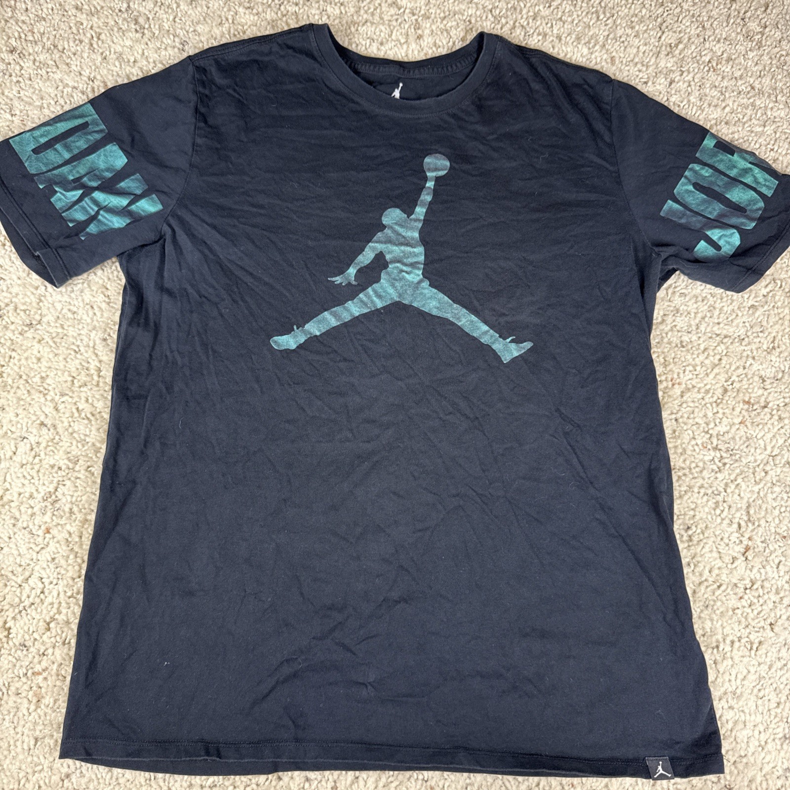 Nike Air Jordan Jumpman Logo Tee Mens T-Shirt Black Green Size L Sportswear Top